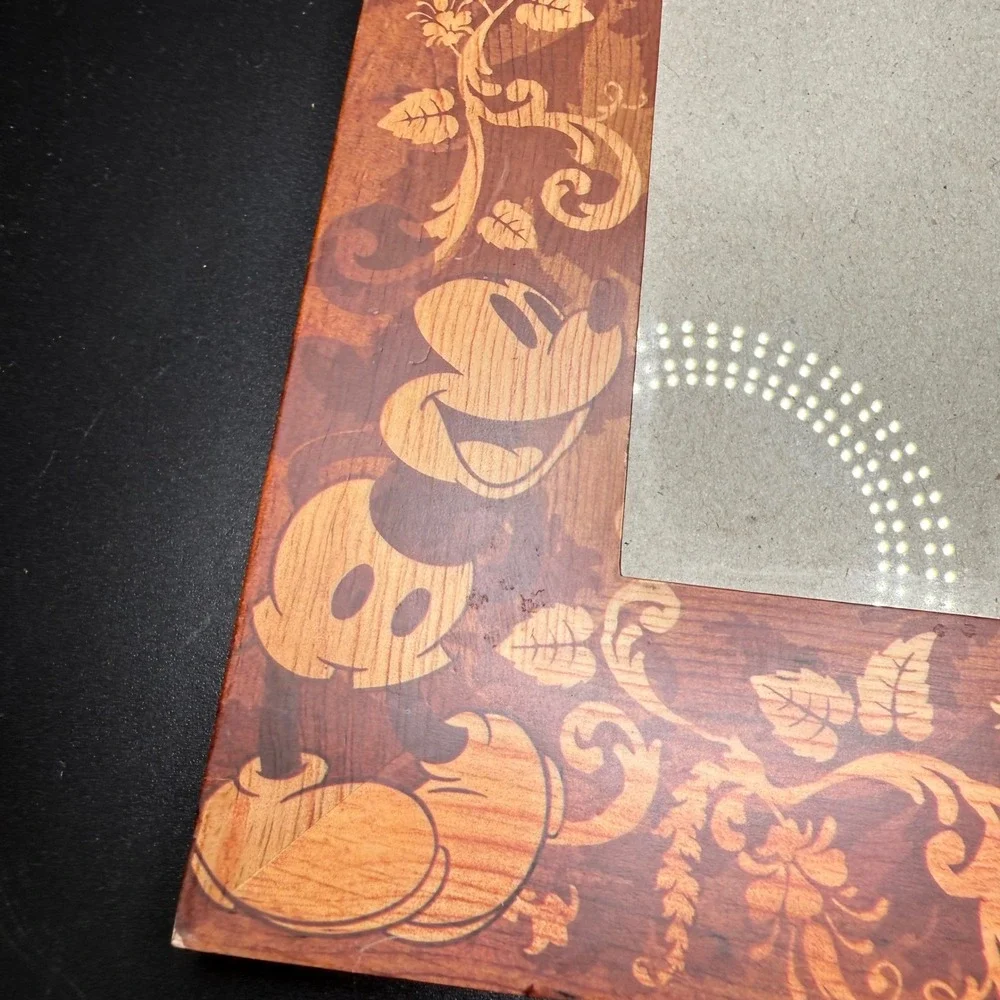 Disney Parks Mickey Mouse Wood Scroll Picture Frame 5x7 Brown
